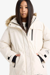 Girls' Detachable Faux Fur Collar Hooded Fleece Lined Zip-Up Puffy Ski Jacket