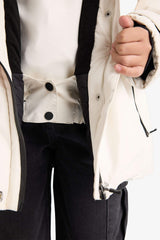 Girls' Detachable Faux Fur Collar Hooded Fleece Lined Zip-Up Puffy Ski Jacket