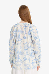 Relax Fit Floral Patterned Voile Long Sleeve Shirt Tunic