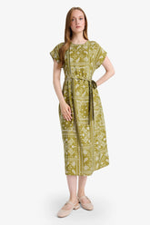 A-Line Round Neck Patterned Short Sleeve Midi Dress