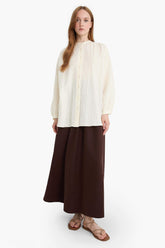 Pleated Linen Blend Maxi Skirt