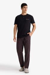 Pajama Set Regular Fit Short Sleeve Top Striped Long Bottom