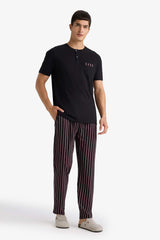 Pajama Set Regular Fit Short Sleeve Top Striped Long Bottom