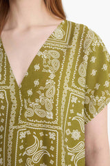 V-Neck Patterned Short Sleeve Blouse