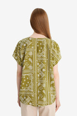 V-Neck Patterned Short Sleeve Blouse