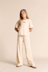 Girls Two-Piece Set: Short-Sleeved Printed T-shirt and Sweatpants