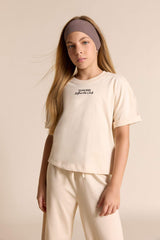 Girls Two-Piece Set: Short-Sleeved Printed T-shirt and Sweatpants