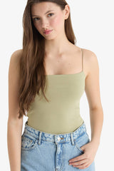 Fitted Square Neck Basic Plain Strappy Tank Top