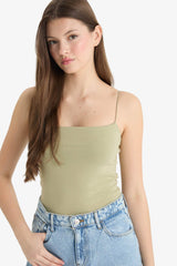 Fitted Square Neck Basic Plain Strappy Tank Top