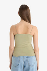 Fitted Square Neck Basic Plain Strappy Tank Top