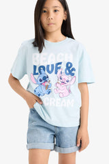Girls Disney Lilo & Stitch Relax Fit Crew Neck Short Sleeve T-Shirt