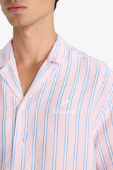 Relax Fit Open Collar Printed Woven Striped Short Sleeve Shirt