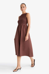 Crew Neck Terry Cotton Sleeveless Midi Dress