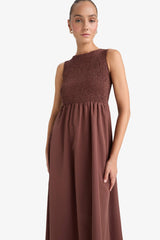 Crew Neck Terry Cotton Sleeveless Midi Dress