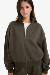 Loose cardigan with a semi-turtleneck