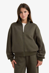 Loose cardigan with a semi-turtleneck