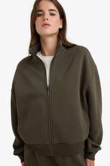 Loose cardigan with a semi-turtleneck