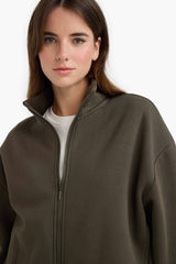 Loose cardigan with a semi-turtleneck