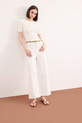 Regular Fit Pocketed High Waist Belted Gabardine Trousers