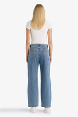 Barrel Fit Normal Waist Ankle Length Jean Washed Trousers