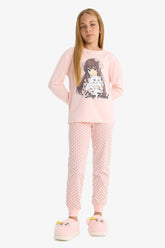 Girls Pajama Set Printed Long Sleeve Top and Patterned Long Bottom