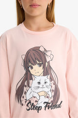 Girls Pajama Set Printed Long Sleeve Top and Patterned Long Bottom