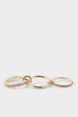 Women 3-Piece Pink Stone Gold Ring