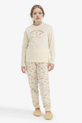 Girls Pajama Set Printed Long Sleeve Top and Patterned Long Bottom