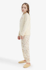 Girls Pajama Set Printed Long Sleeve Top and Patterned Long Bottom