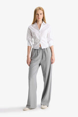 Cool Wide Leg Regular Waist Trousers with Tie Waist