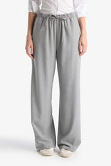 Cool Wide Leg Regular Waist Trousers with Tie Waist