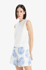 Regular Fit Crew Neck Embroidered Sleeveless Blouse