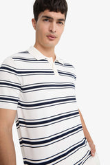 Striped Knit Short Sleeve Polo Shirt