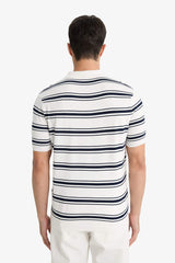 Striped Knit Short Sleeve Polo Shirt