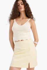 Pencil Regular Waist Lined Linen Look Mini Skirt