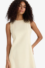 Crew Neck Linen Look Sleeveless Mini Dress