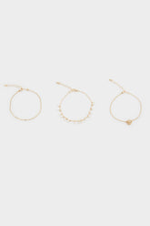 Women's 3-Piece Pearl Gold Anklet