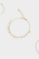 Women's 3-Piece Pearl Gold Anklet