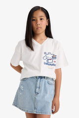 Girls Hello Kitty Oversize Wide Mold V-Neck Back Printed Short Sleeve T-Shirt