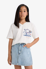 Girls Hello Kitty Oversize Wide Mold V-Neck Back Printed Short Sleeve T-Shirt