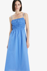 Square Neck Linen Look Gipel Strap Midi Dress