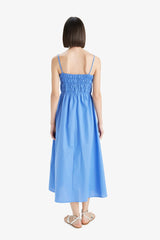 Square Neck Linen Look Gipel Strap Midi Dress