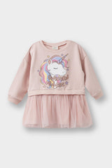 Baby Girl Unicorn Printed Long Sleeve Tulle Dress