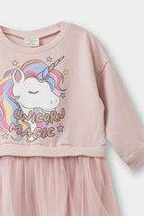 Baby Girl Unicorn Printed Long Sleeve Tulle Dress