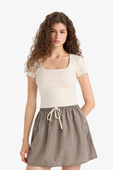 A-Line Checkered Normal Waist Seersucker Textured Mini Skirt