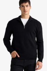 Standard Fit Zip-Up Turtle Neck Knitwear Pullover