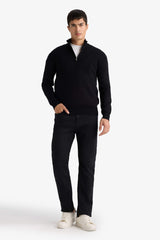 Standard Fit Zip-Up Turtle Neck Knitwear Pullover