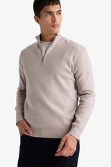 Standard Fit Zip-Up Turtle Neck Knitwear Pullover