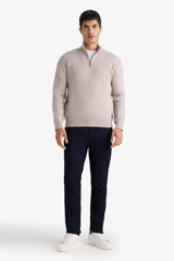 Standard Fit Zip-Up Turtle Neck Knitwear Pullover