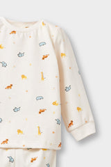 Baby Boy 4-Piece Pajama Set Safari Printed Long Sleeve Combed Cotton Top and Long Bottoms